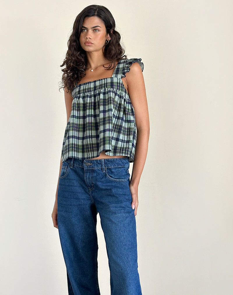 Sanula Top in Linnen Mono Check Groen
