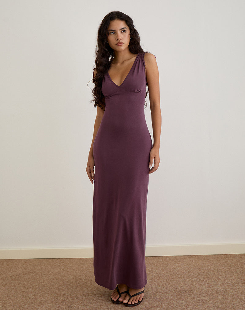 Sanyu Plunge Maxi Dress in Cupro Dieppaars