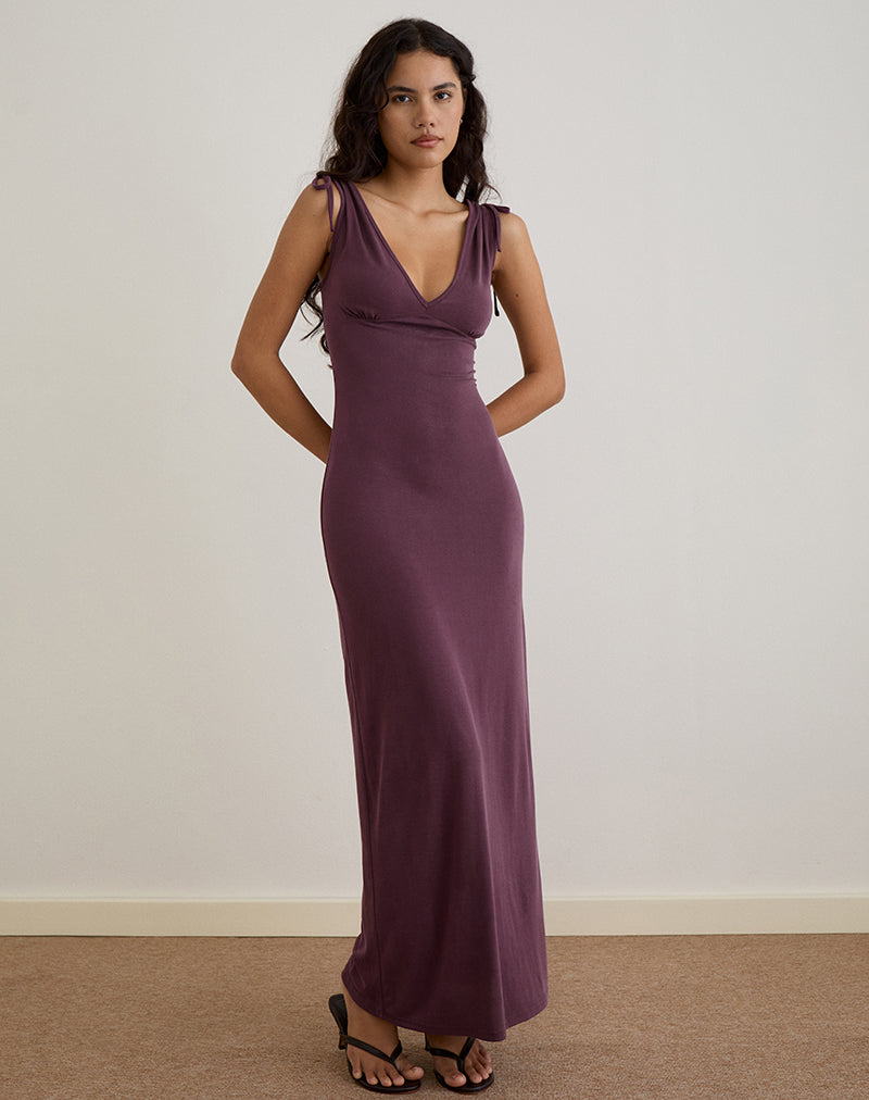 Afbeelding van Sanyu Plunge Maxi Dress in Cupro Dieppaars