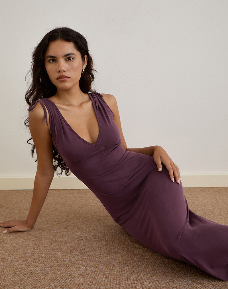 Sanyu Plunge Maxi Dress in Cupro Dieppaars