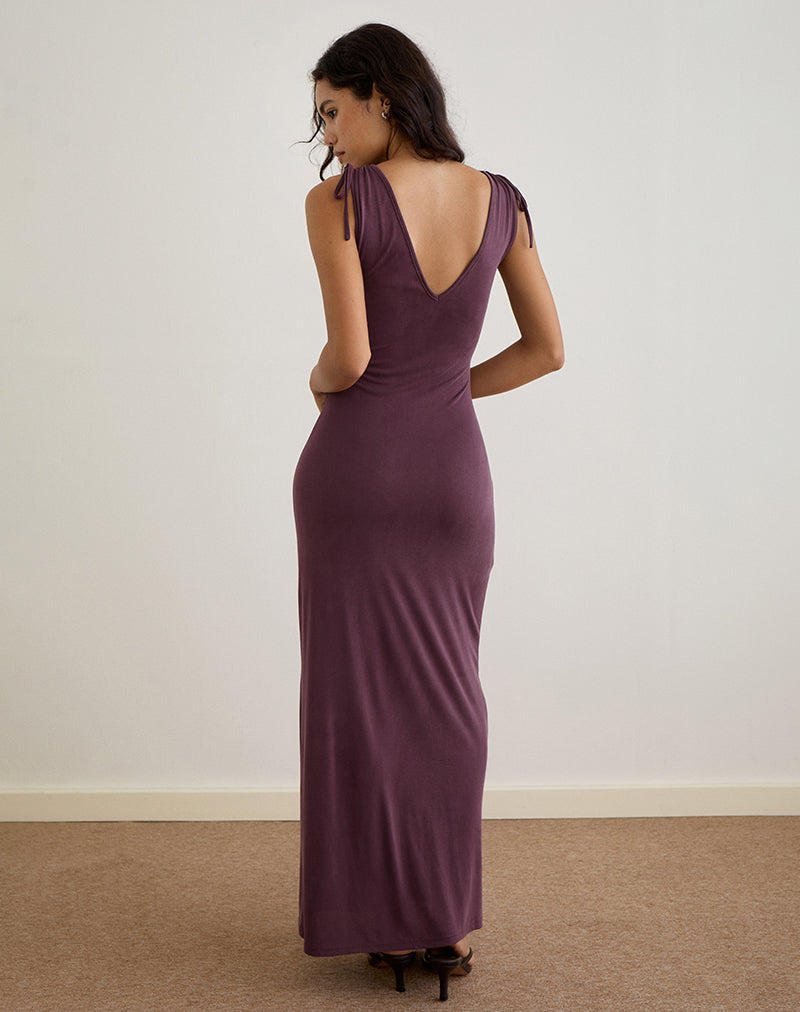Afbeelding van Sanyu Plunge Maxi Dress in Cupro Dieppaars
