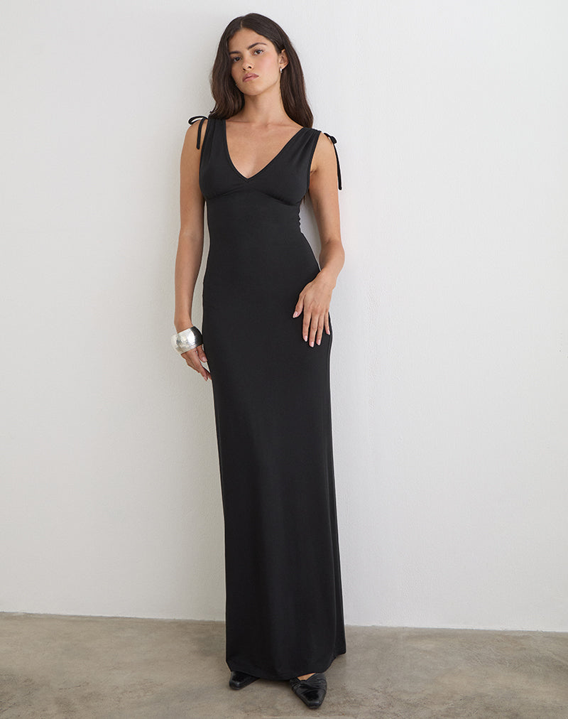Afbeelding van Sanyu Plunge Maxi Dress in Cupro Black