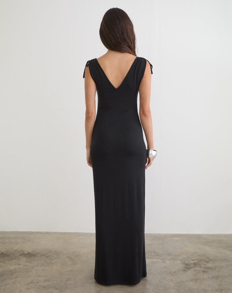 Afbeelding van Sanyu Plunge Maxi Dress in Cupro Black