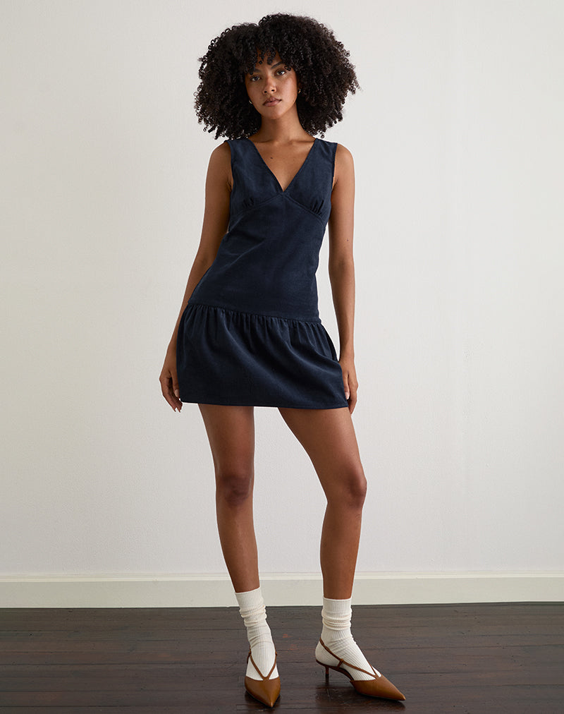 Afbeelding van Sarabi Plunge Mini Dress in Cord Navy