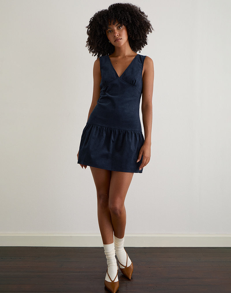 Afbeelding van Sarabi Plunge Mini Dress in Cord Navy