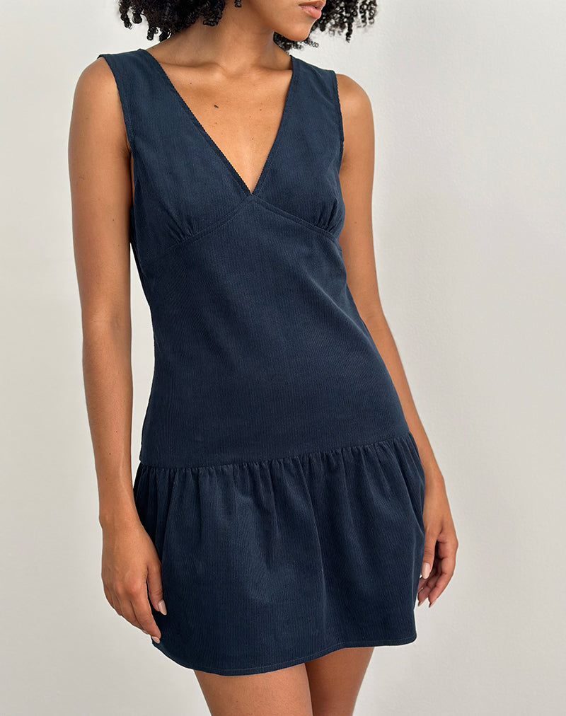 Afbeelding van Sarabi Plunge Mini Dress in Cord Navy