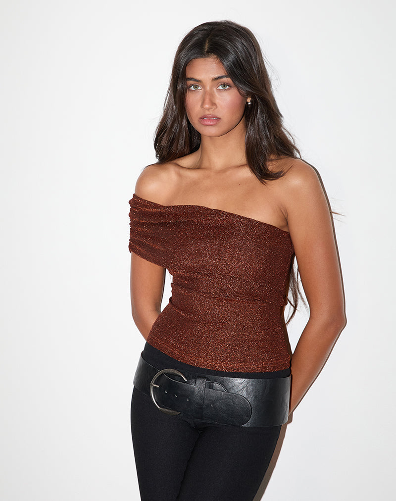 Sarla One Shoulder Top in Jersey Glitter Koper