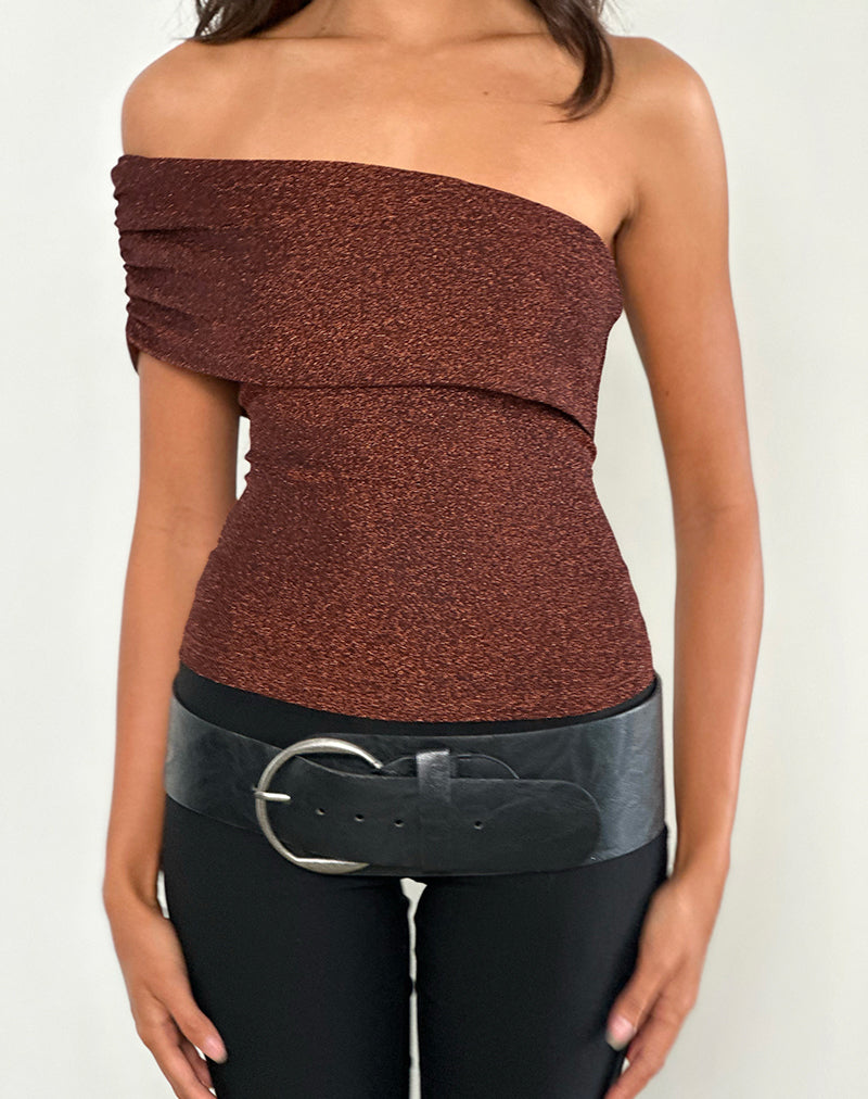 Afbeelding van Sarla One Shoulder Top in Jersey Glitter Koper