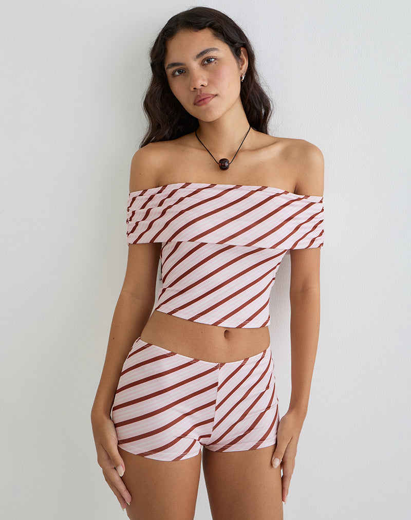 Afbeelding van Sarla One Shoulder Top in Diagonaal Streep Roze