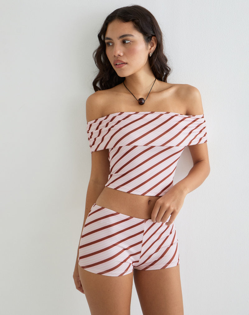 Sarla top met één schouder in diagonaal streep roze