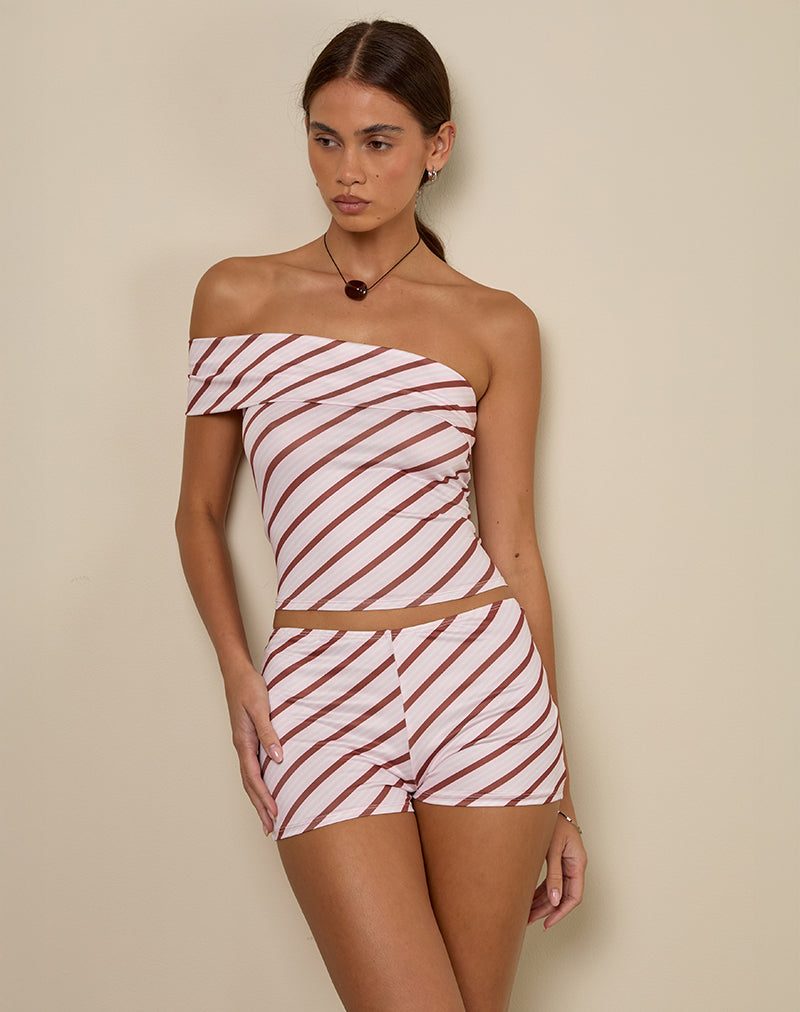 Afbeelding van Sarla One Shoulder Top in Diagonaal Streep Roze
