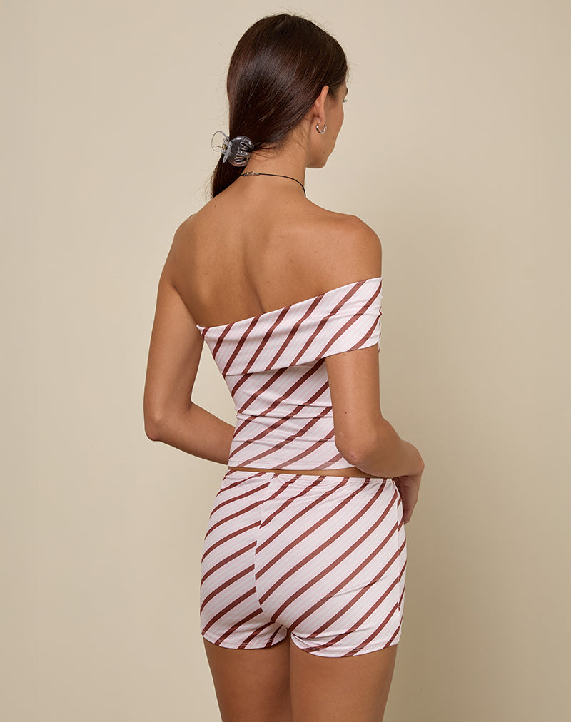 Afbeelding van Sarla One Shoulder Top in Diagonaal Streep Roze