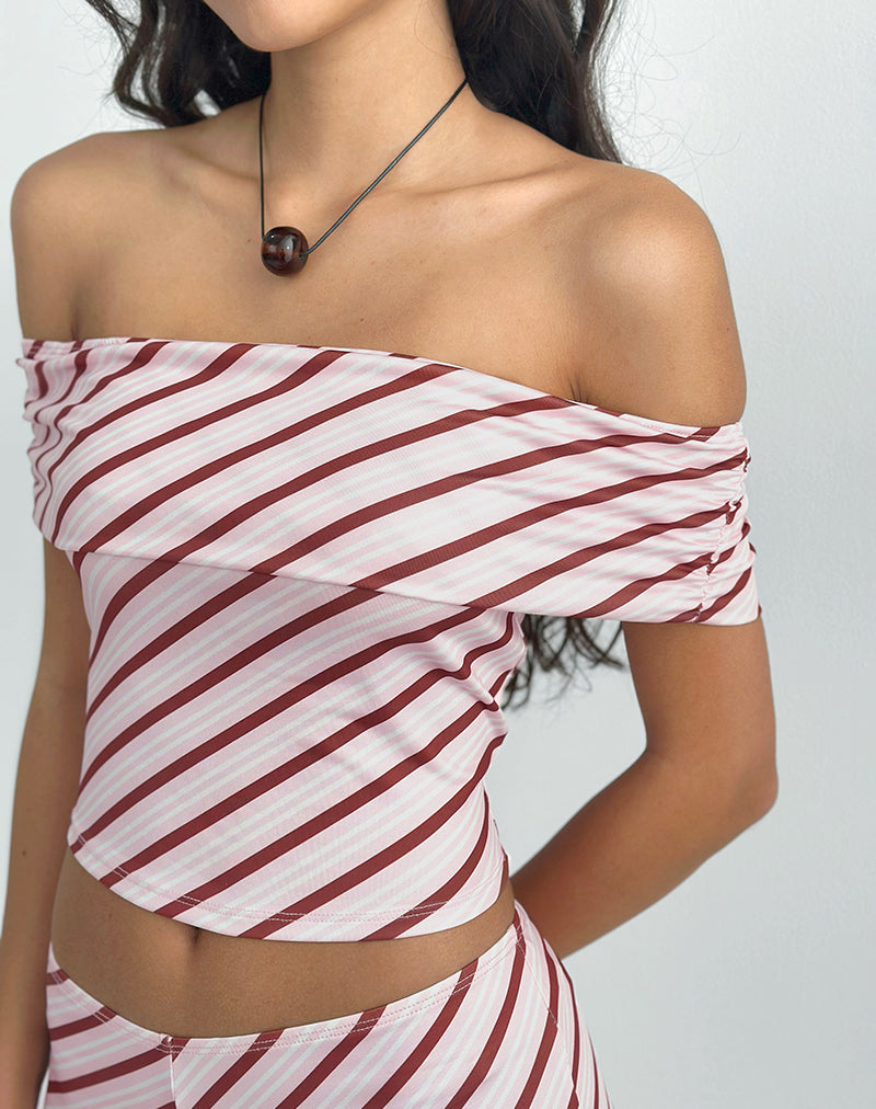 Afbeelding van Sarla One Shoulder Top in Diagonaal Streep Roze
