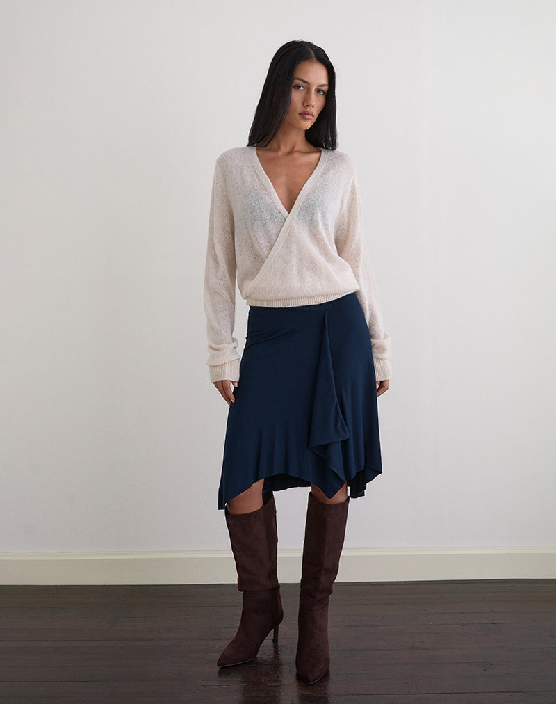 Afbeelding van Saroya Plunge Wrap Top in gebreid ecru