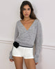 Afbeelding van Saroya Plunge Wrap Top in Knit Grey