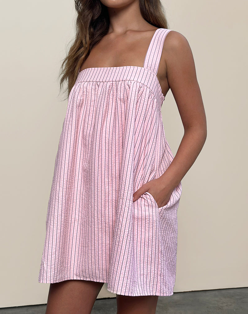 Sasori Smock Mini Jurk in Roze Streep