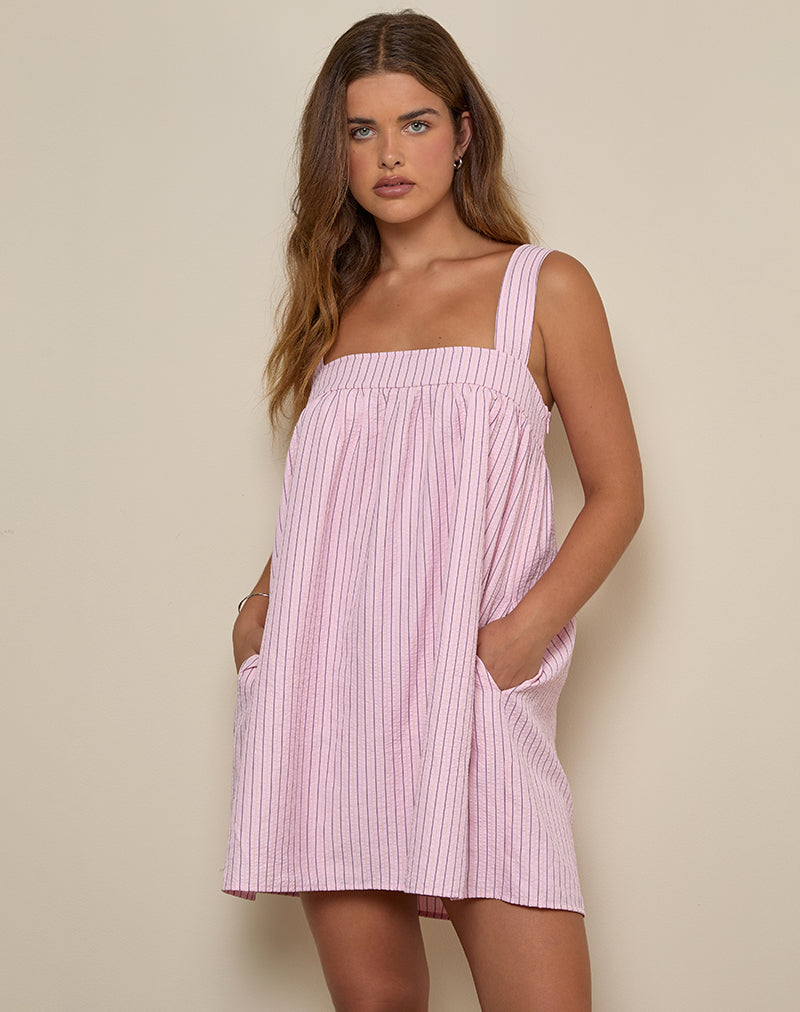 Afbeelding van Sasori Smock Mini Jurk in Roze Streep