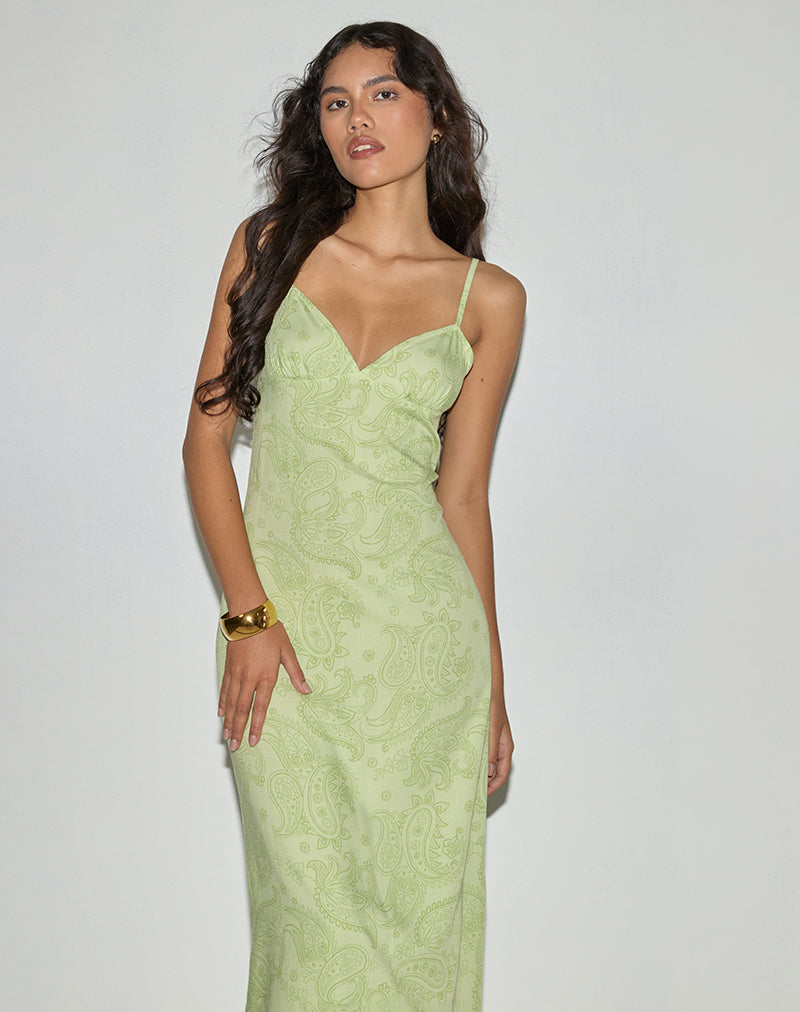Afbeelding van Sastra Midi Dress in Retro Paisley Lime