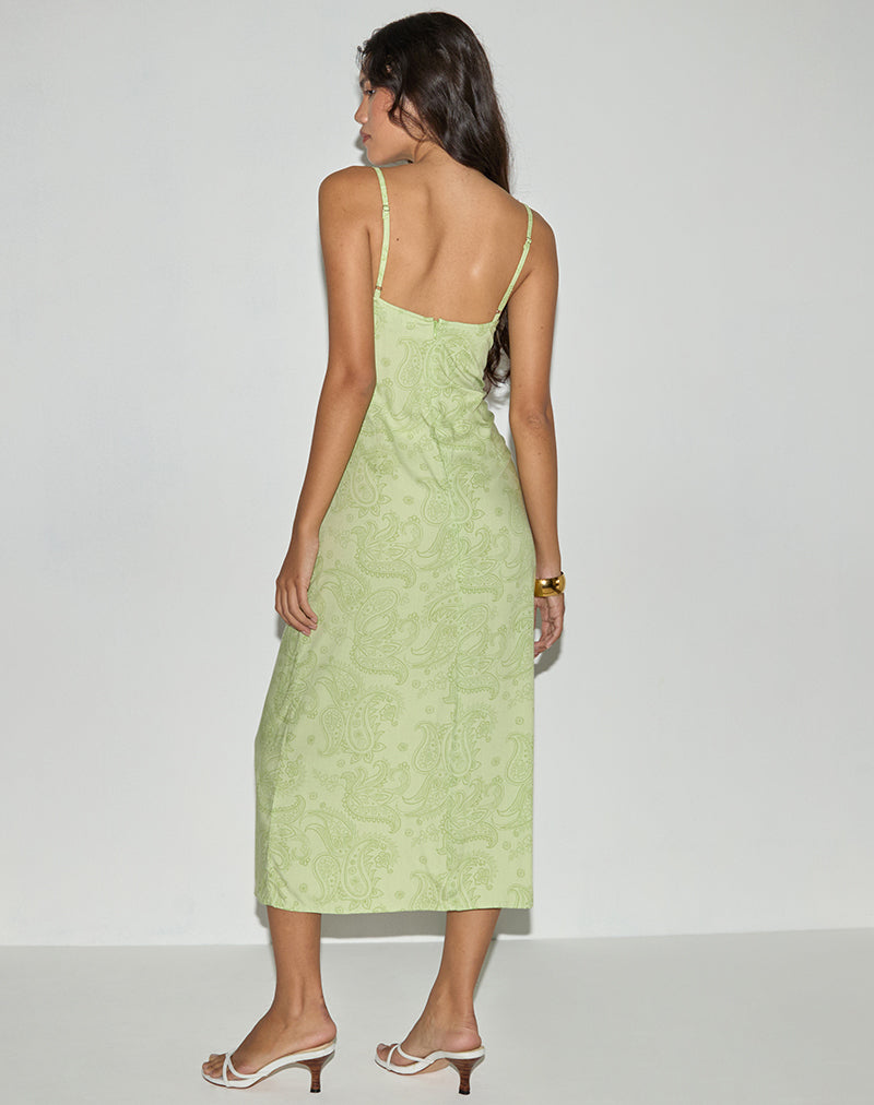 Afbeelding van Sastra Midi Dress in Retro Paisley Lime