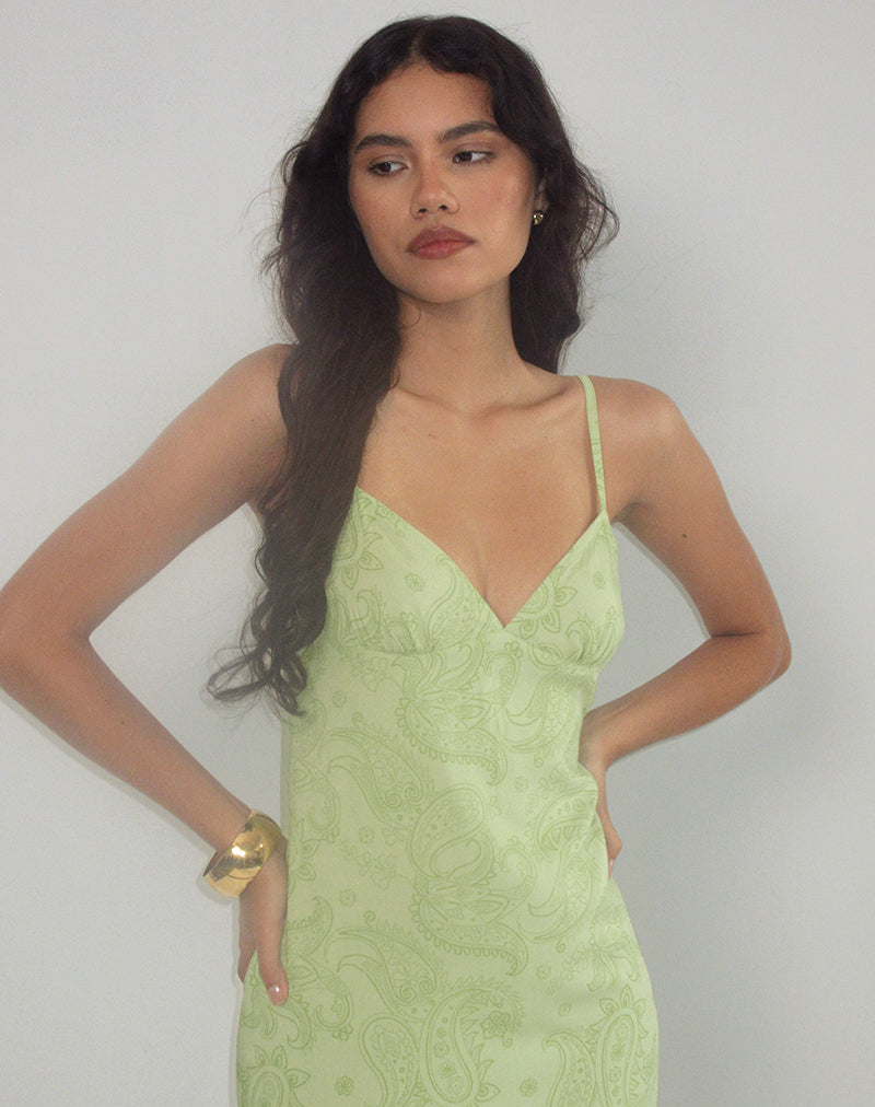 Afbeelding van Sastra Midi Dress in Retro Paisley Lime