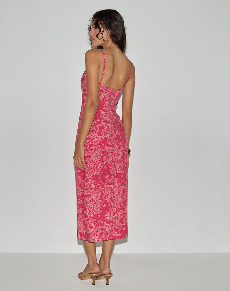 Afbeelding van Sastra Midi Dress in Retro Paisley Roze