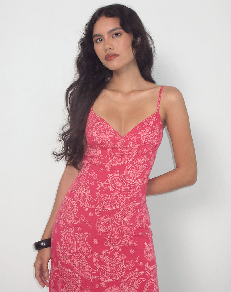 Afbeelding van Sastra Midi Dress in Retro Paisley Roze