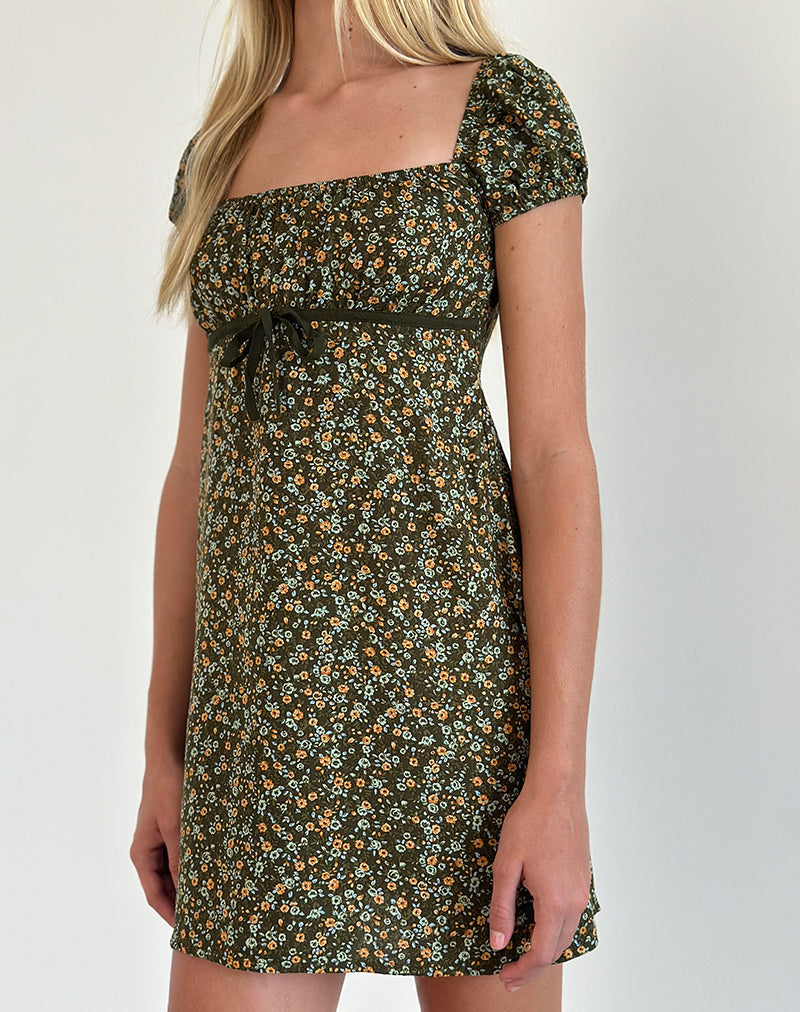 Afbeelding van Savio Mini Dress in Grunge Floral Khaki