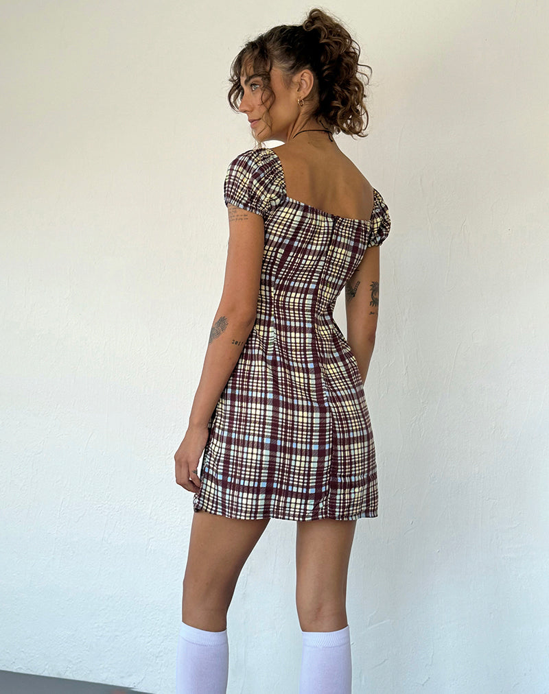 Afbeelding van Savio Mini Dress in Multi Check Bruin