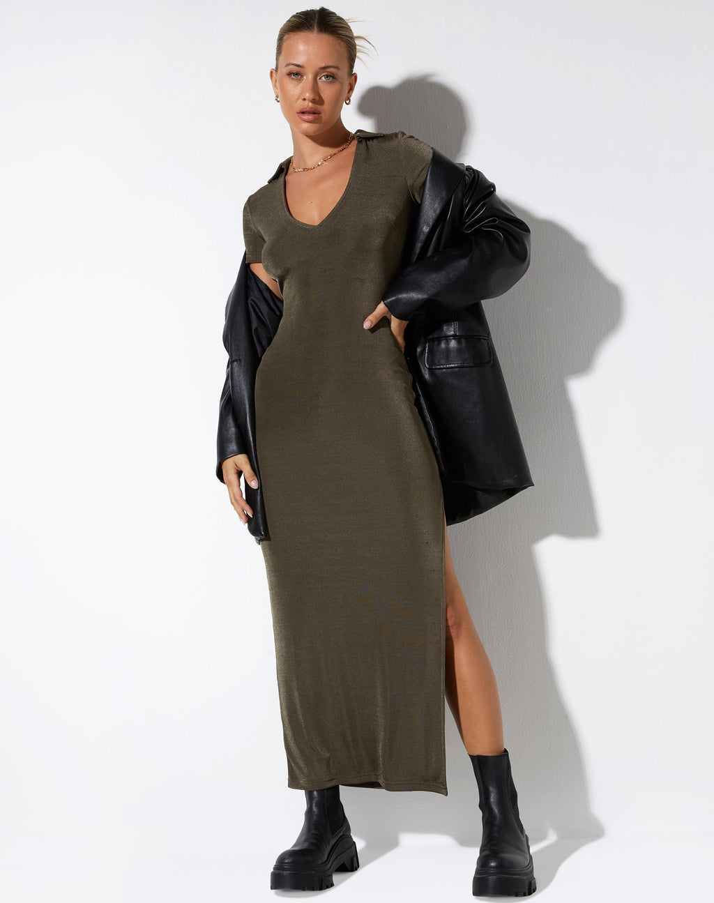 Savita Maxi Dress in Donker Olijf