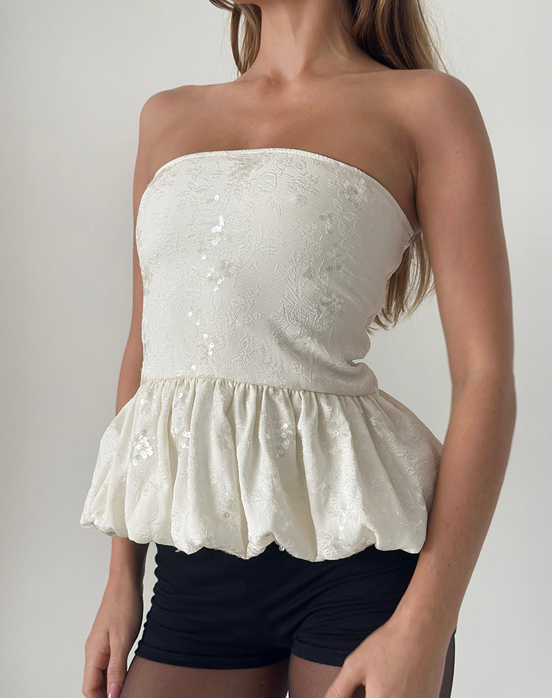 Afbeelding van Saya Top in Paillettenjacquard Ivoor
