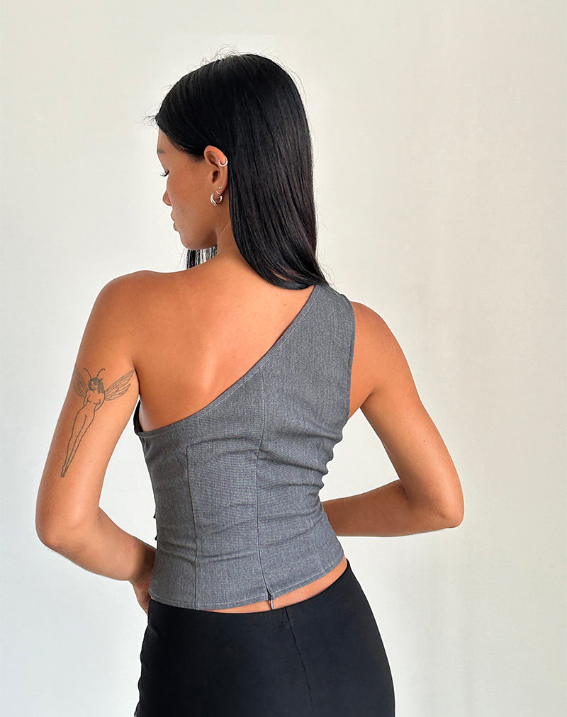 Afbeelding van Sayaka One Shoulder Top in Getailleerd Houtskool