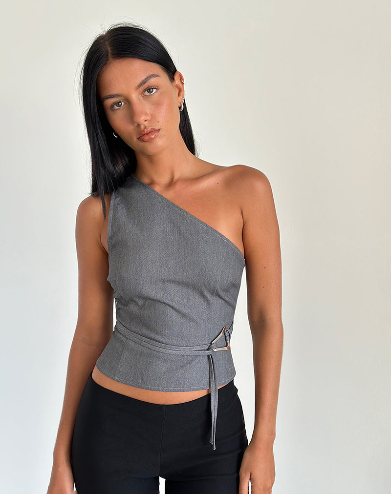 Afbeelding van Sayaka One Shoulder Top in Getailleerd Houtskool
