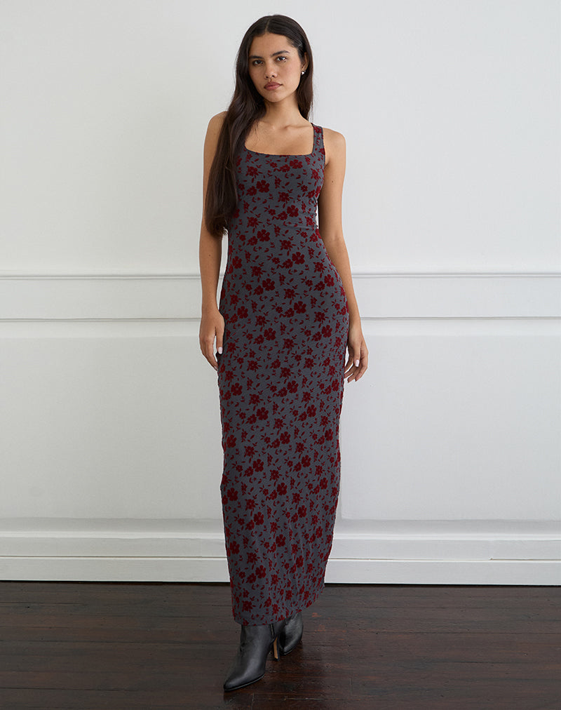 Sayidan Maxi Dress in Garden Floral Blauw Grijs