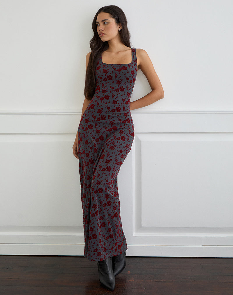 Sayidan Maxi Dress in Garden Floral Blauw Grijs