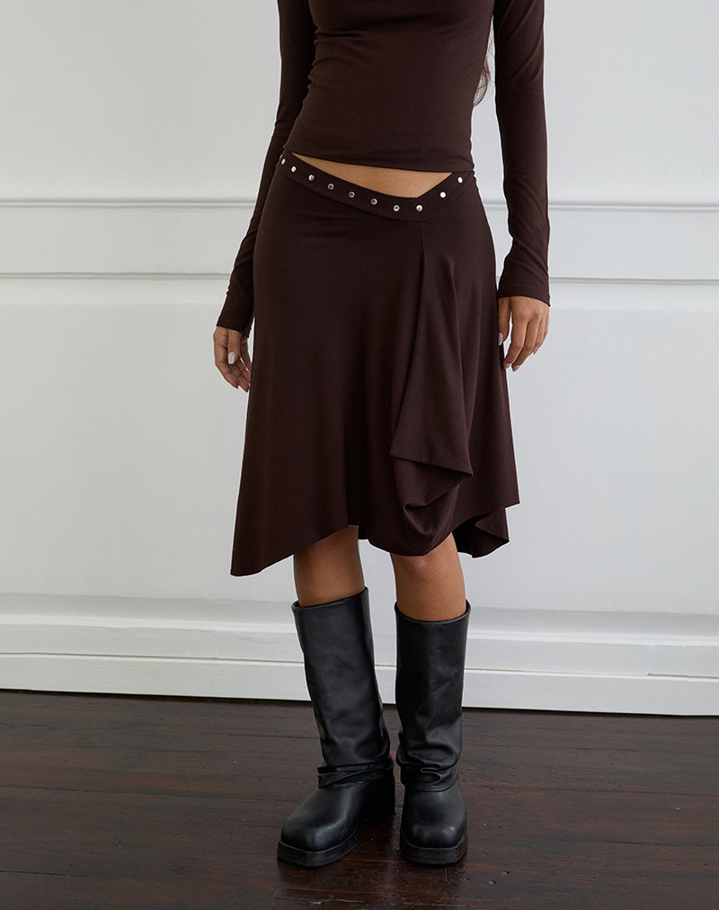 Afbeelding van Emera Midi rok met studs in Bittere Chocolade