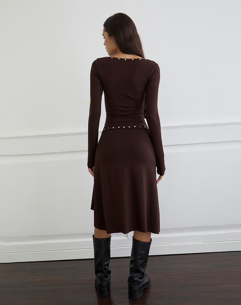 Afbeelding van Emera Midi rok met studs in Bittere Chocolade