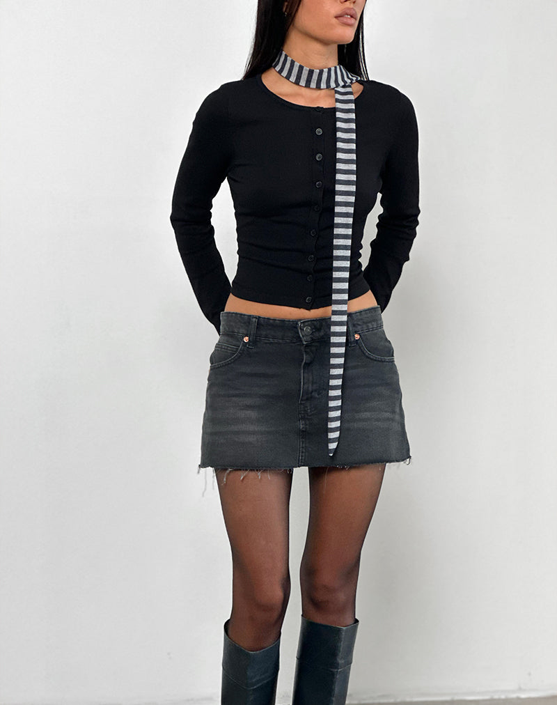 Skinny sjaal in grijs met zwarte streep