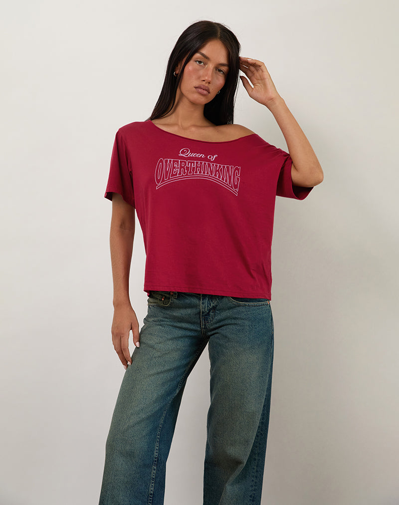 Scottie Slouchy T-shirt in Adrenaline Rood met Overthinking-grafiek