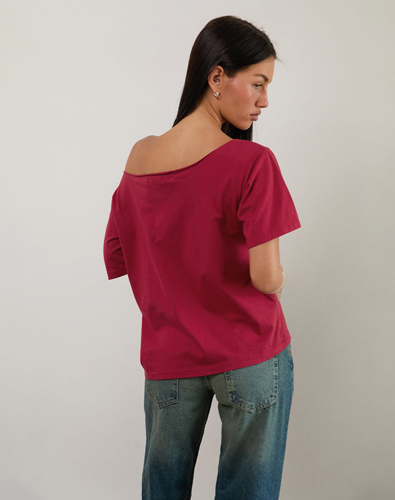 Afbeelding van Scottie Slouchy Tee in Adrenaline Rood met Overdenken Grafiek