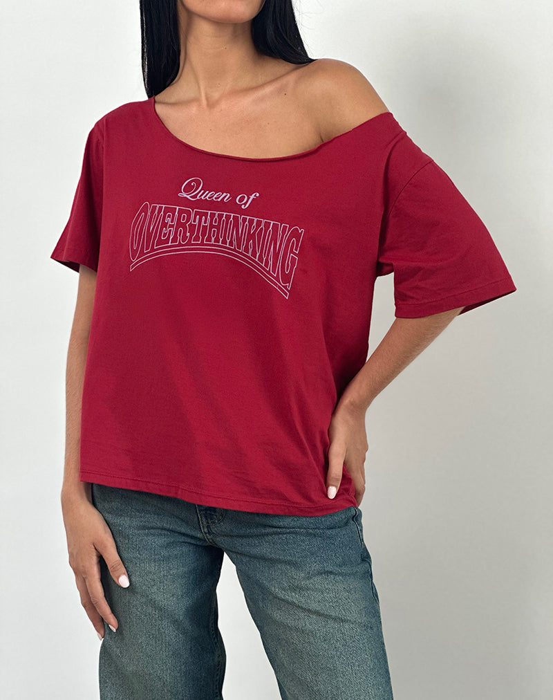 Scottie Slouchy T-shirt in Adrenaline Rood met Overthinking-grafiek