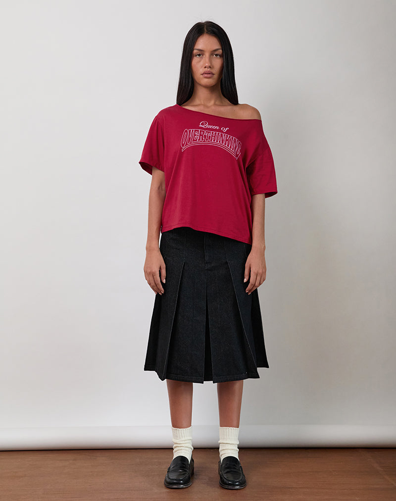 Afbeelding van Scottie Slouchy Tee in Adrenaline Rood met Overdenken Grafiek