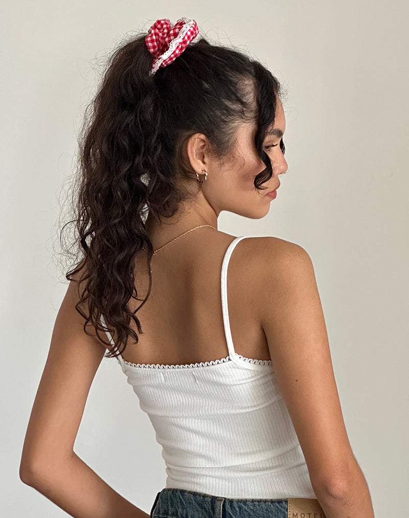 Afbeelding van Scrunchie in Rood Gingham met Kant
