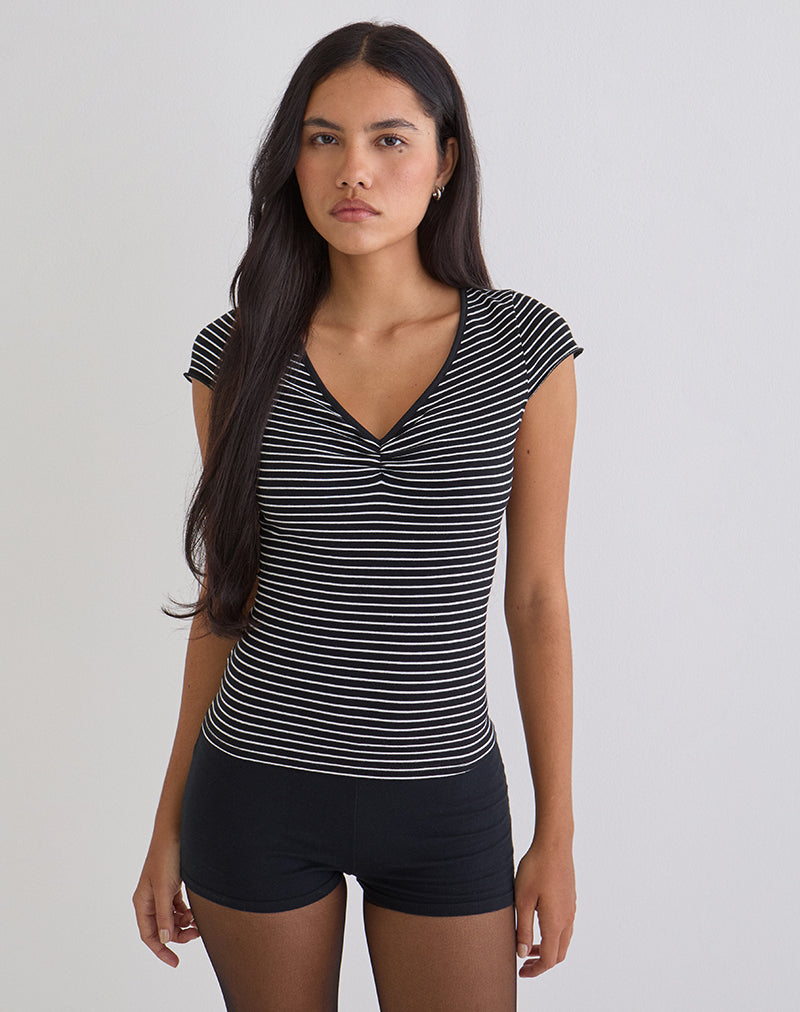 Seiren Top in gestreepte jersey zwart en wit