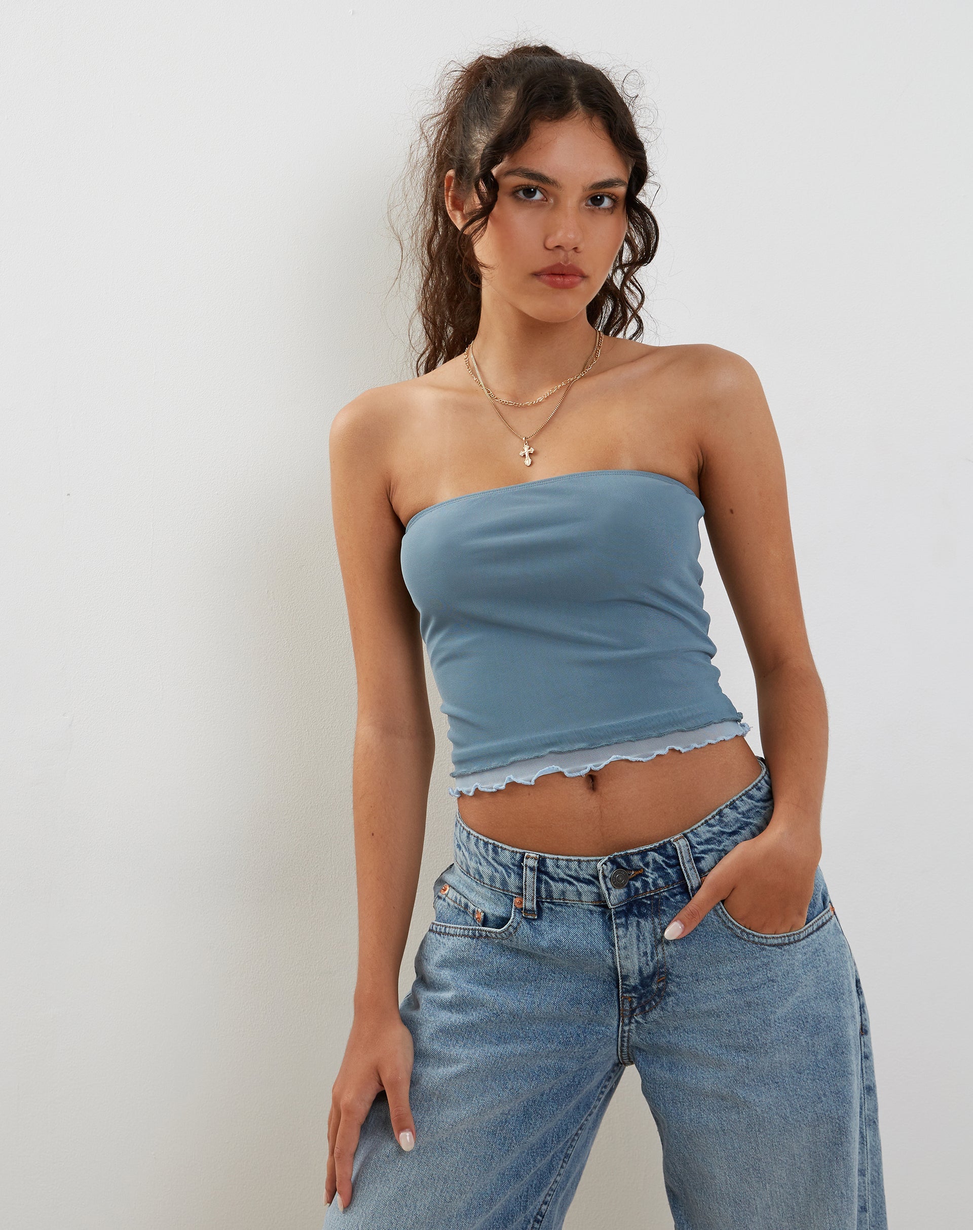 Afbeelding van Seka Bandeau Top in Mesh Tonal Blue