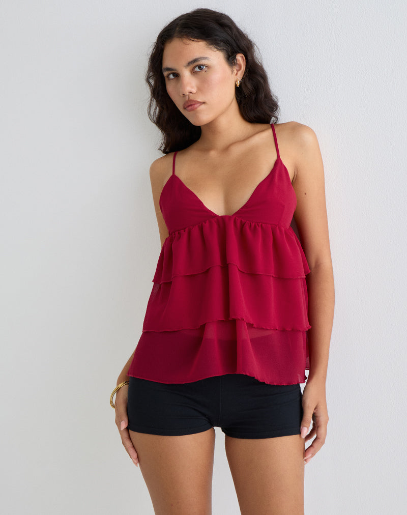 Selvina Frill Cami Top in Rood