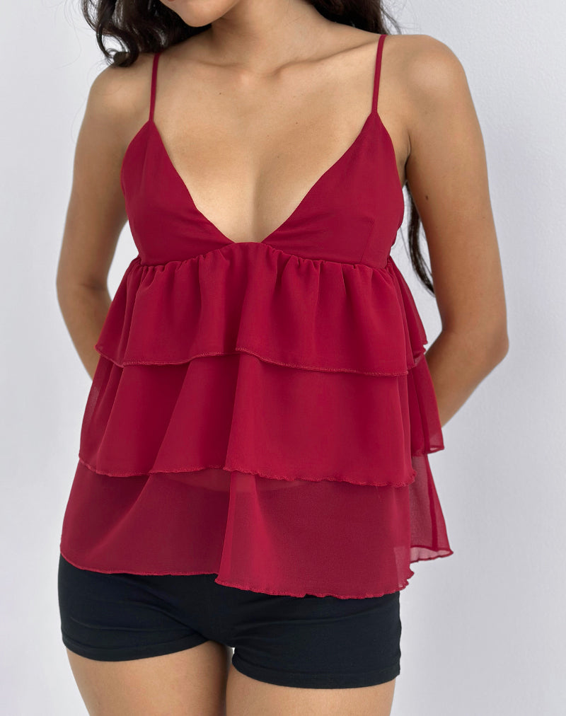 Afbeelding van Selvina Frill Cami Top in Rood