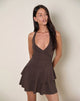 Afbeelding van Semary Halterneck Wrap Mini Dress in Bittere Chocolade
