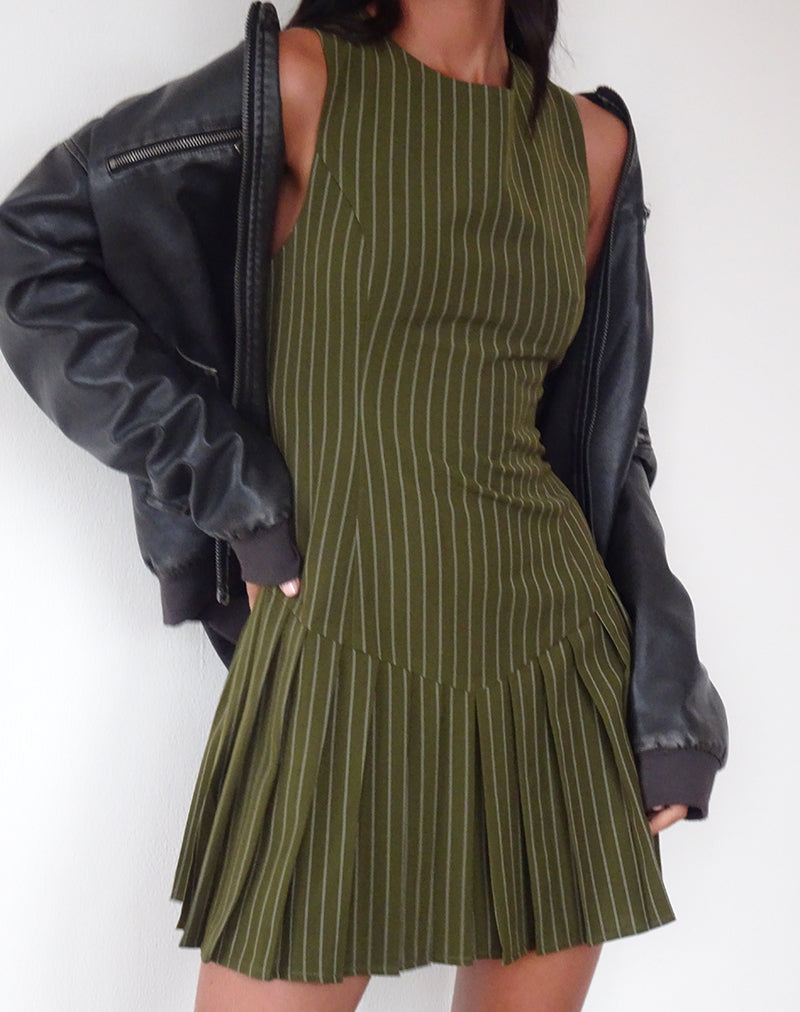 Semasa Mini Jurk in Khaki Krijtstreep
