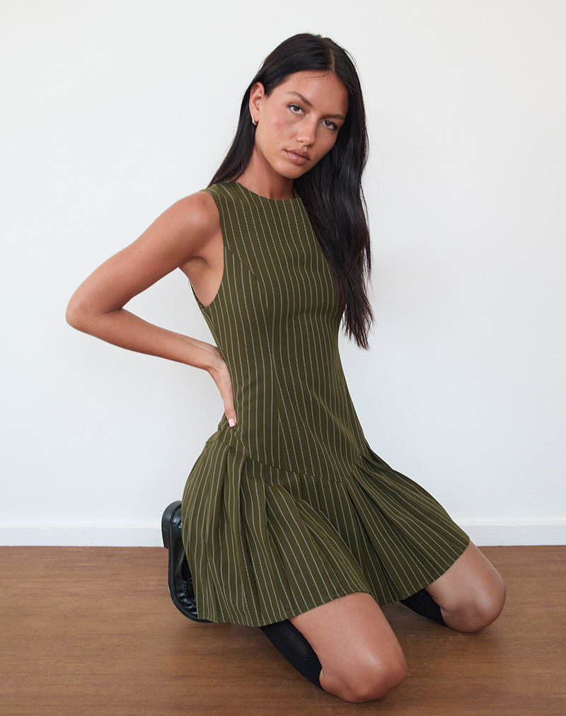 Semasa Mini Jurk in Khaki Krijtstreep