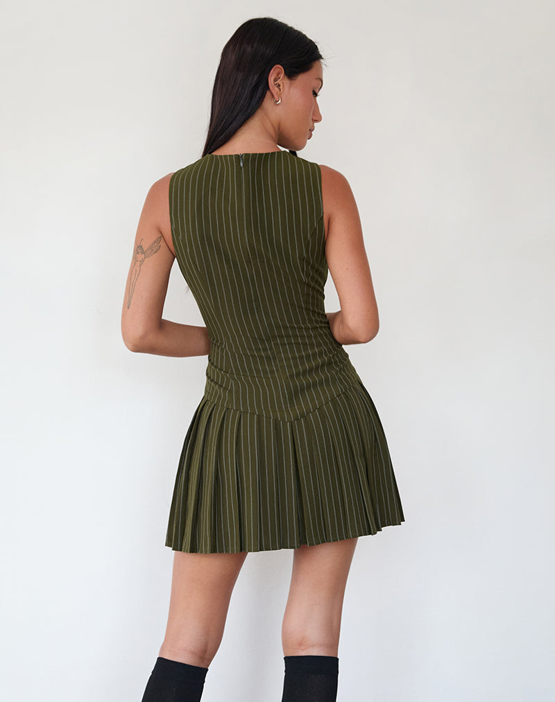 Afbeelding van Semasa Mini Dress in Khaki Pinstripe